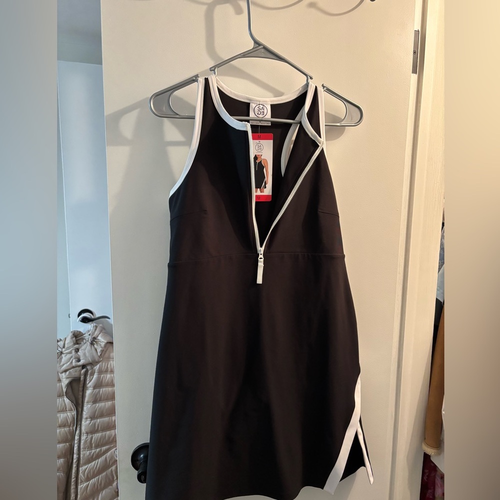 Black and White Zip-Front Athletic Dress